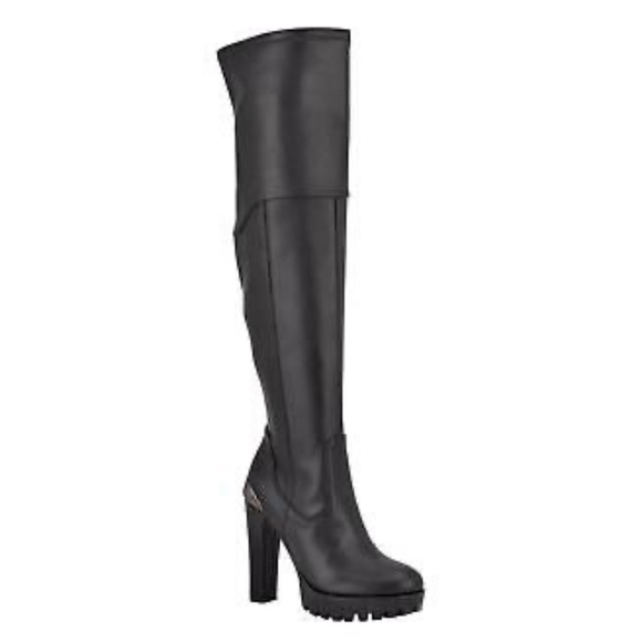 WORN ONCE~ GUESS Taylin Black Knee High platform Boots. Size 5.5M - Picture 1 of 6
